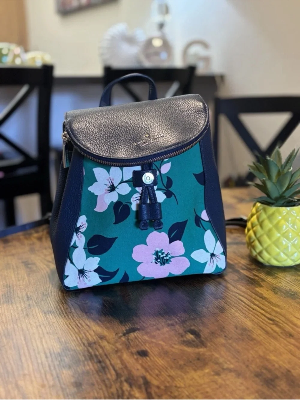kate spade Navy Floral Green Drawstring Backpack